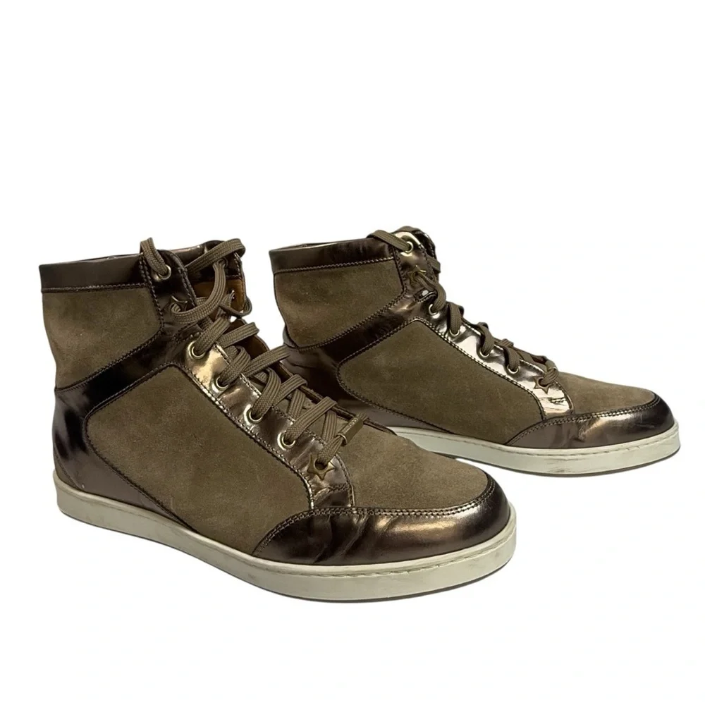 Jimmy Choo Brown and Metallic High-Top Sneakers Size 38 1/2